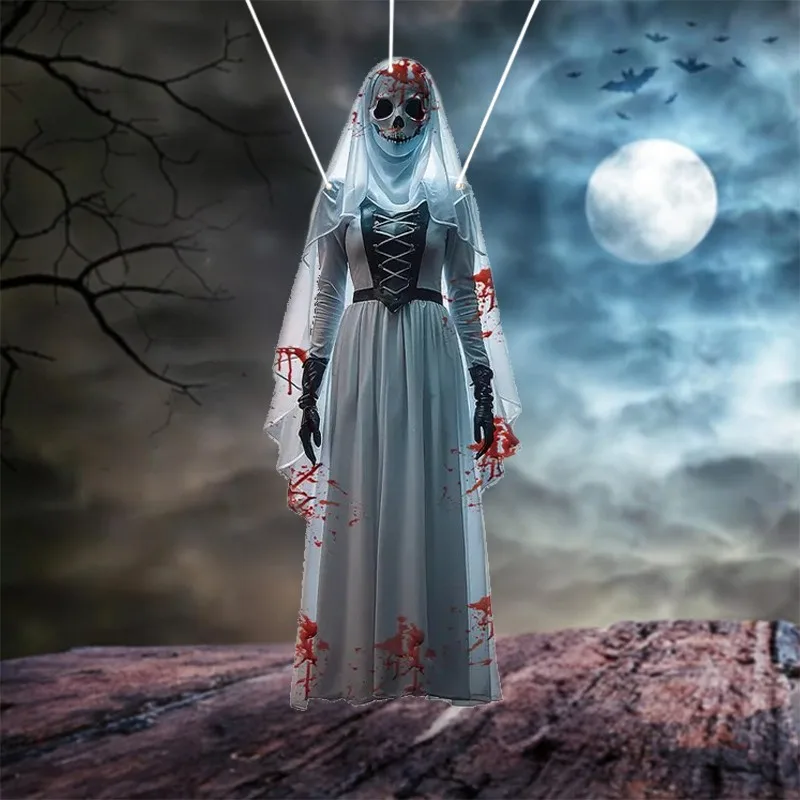 2D Halloween horror skull bride background cloth Halloween horror atmosphere haunted house indoor and outdoor decoration supplie 6