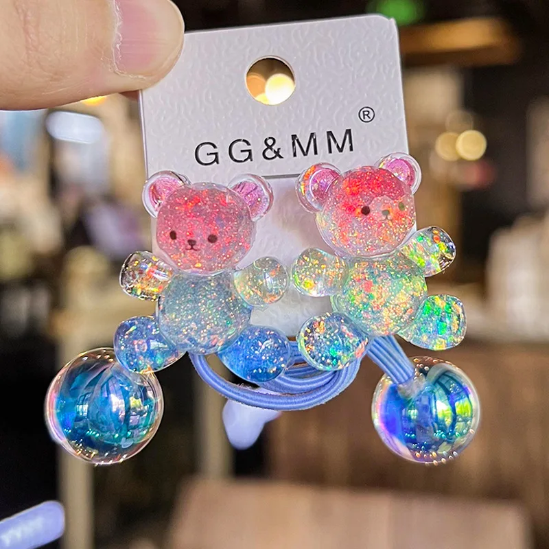 2 Teile/satz Regenbogen Krone Herz Elastische Haarbänder Für Mädchen Nette Bär Haar Gummibänder Kinder Floral haargummi mädchen Haar Zubehör – Detail 13