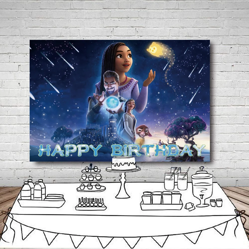 thumbnail image 1 of Fondo de deseos para fiesta de cumpleaños de la princesa Asha, suministros para pancartas, película de animación del centenario, fondo fotográfico, 1 of 5