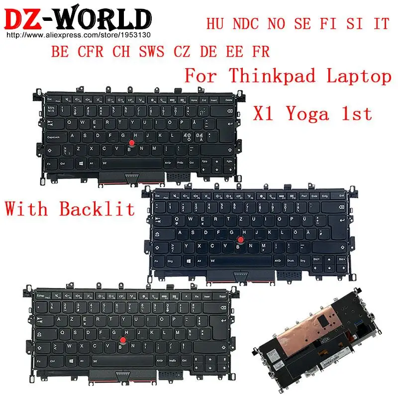 Teclado Retroiluminado para Lenovo Thinkpad x1 Yoga 1st Gen Laptop be Cfr ch Sws cz de gr ee fr hu Ndc no se fi si it Azerty Qwertz