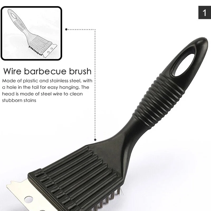 

1PC Barbecue Brushes Handle BBQ Non-stick Brush Wire Steel Bristles Cleaning Cooking Grill Outdoor Home BBQ Accessories Tools