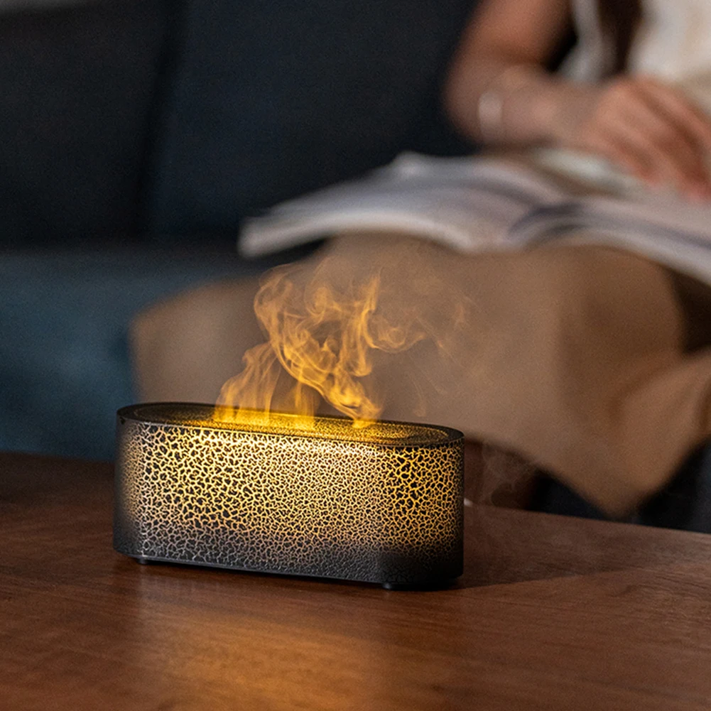 USB 7 Colorful Flame Aroma Diffuser Waterless Auto-Off Simulation Flame Humidifier Essential Oil Diffuser for Spa Yoga Gym