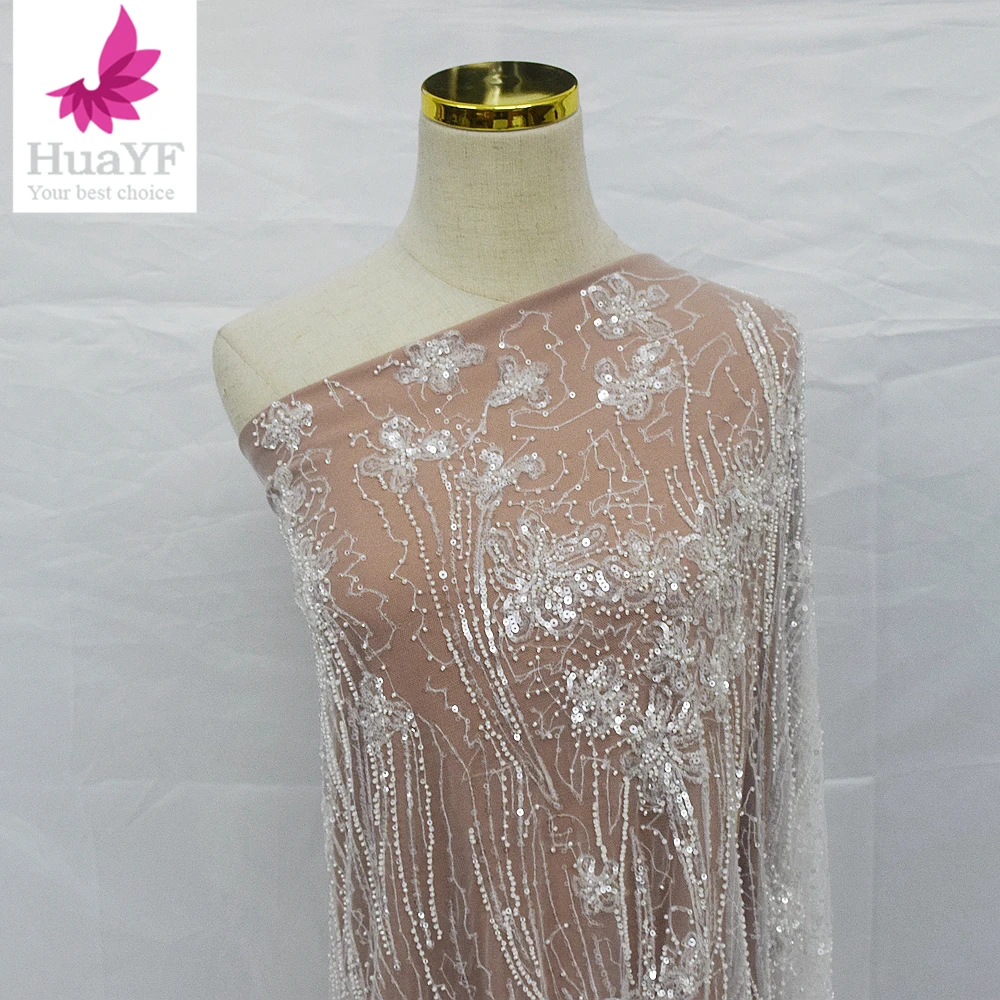 

1 ярд, белая сетчатая ткань для невесты с бисером для вечернего свадебного платья, кружевная ткань