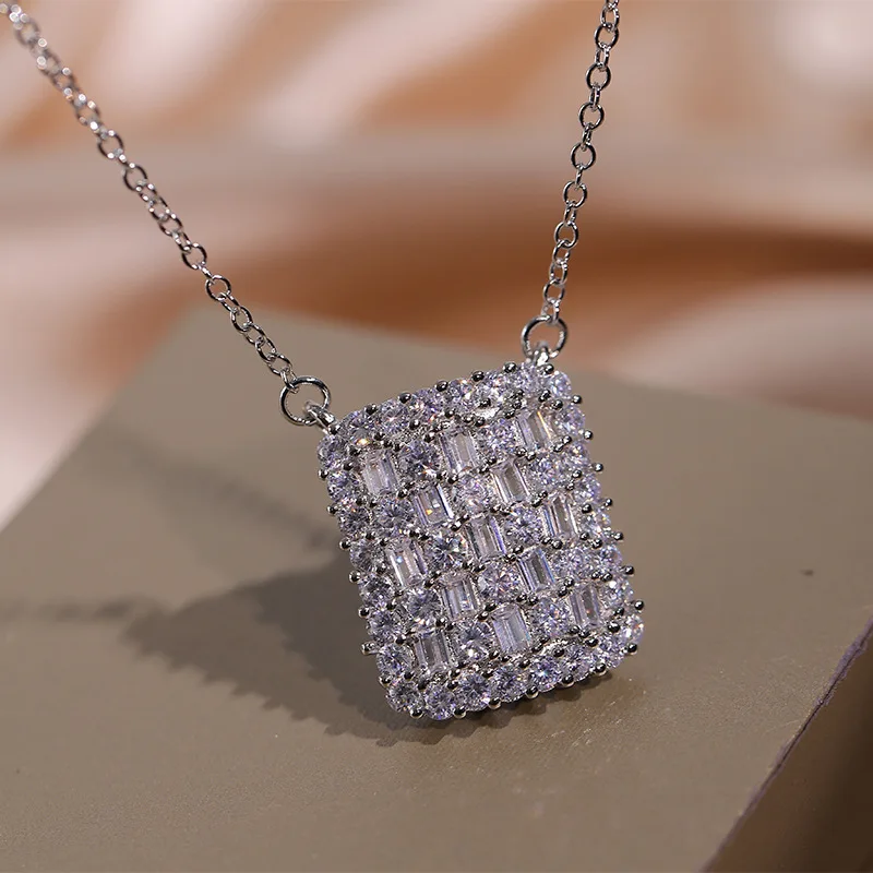 Full Diamond Inlaid Zircon Female Shiny White Zircon Square 3-Piece Jewelry Party Bride Wedding Gift