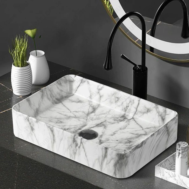พรีเมี่ยมหินหลอดเลือดดําเซรามิคเหนือเคาน์เตอร์ห้องน้ําอ่างล้างหน้าทนทานห้องน้ํา Vanity Sink รูปแบบหินอ่างล้างหน้าชาม Home Hotel 2