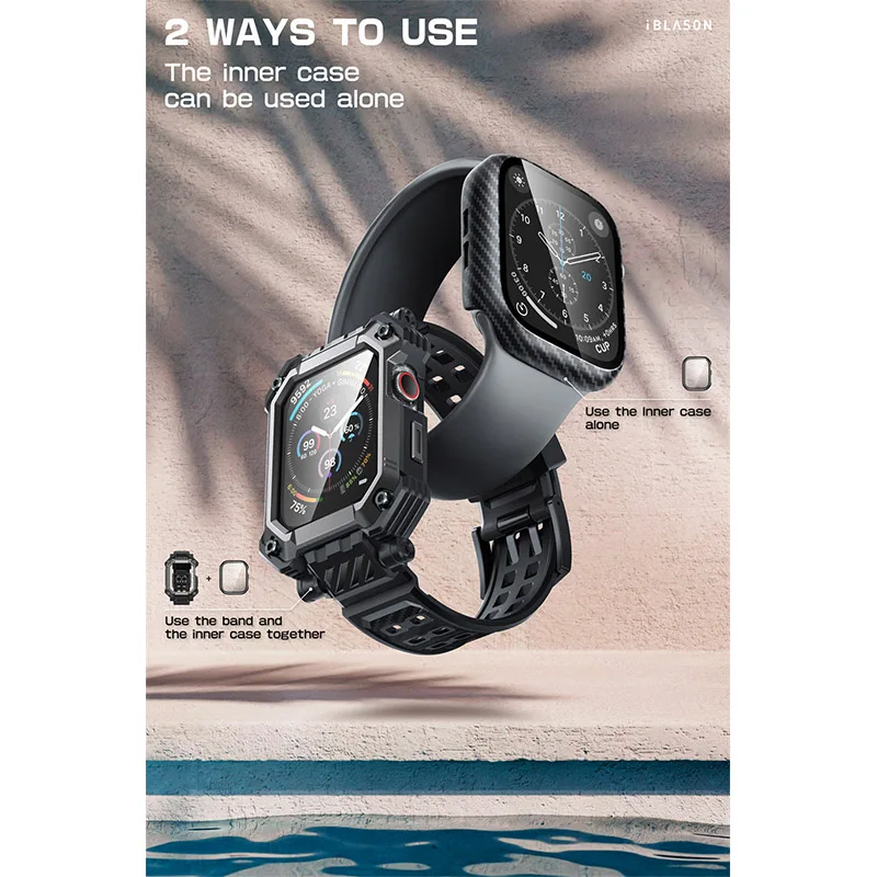 Rugged Shockproof Watch Case with Band & Built-in Screen Protectors
