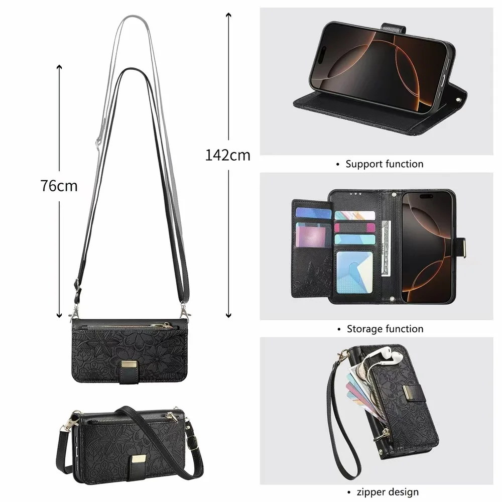 Luxurious PU Leather Magnetic Wallet Phone Case with Versatile Straps and Card Holder