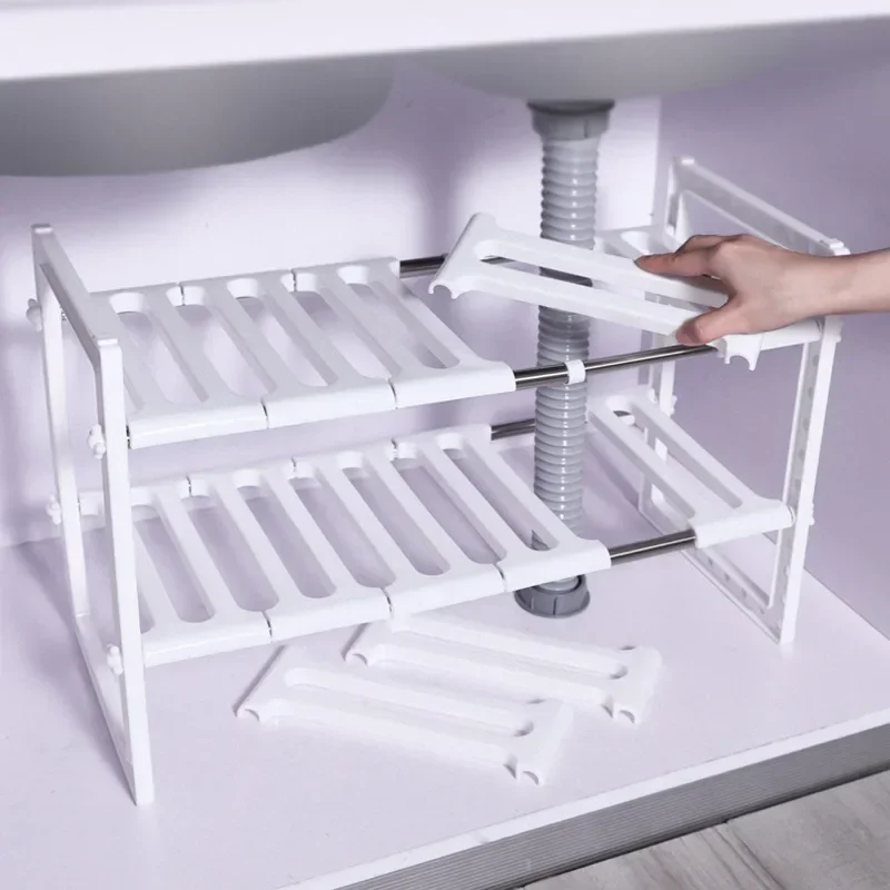 

Organiser Storage Adjustable Kitchen Extendable Dishes Multifunction Type Sink Layer Rack Under Shelf Double Retractable Floor