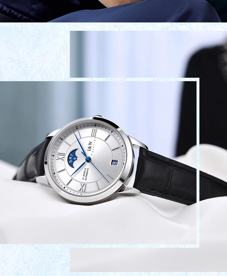 Switzerland Brand I&W New Moon Phase Automatic Watch For Women Sapphire Mechanical Watches Calendar MIYOTA Movement Reloj Mujer_voghion.com