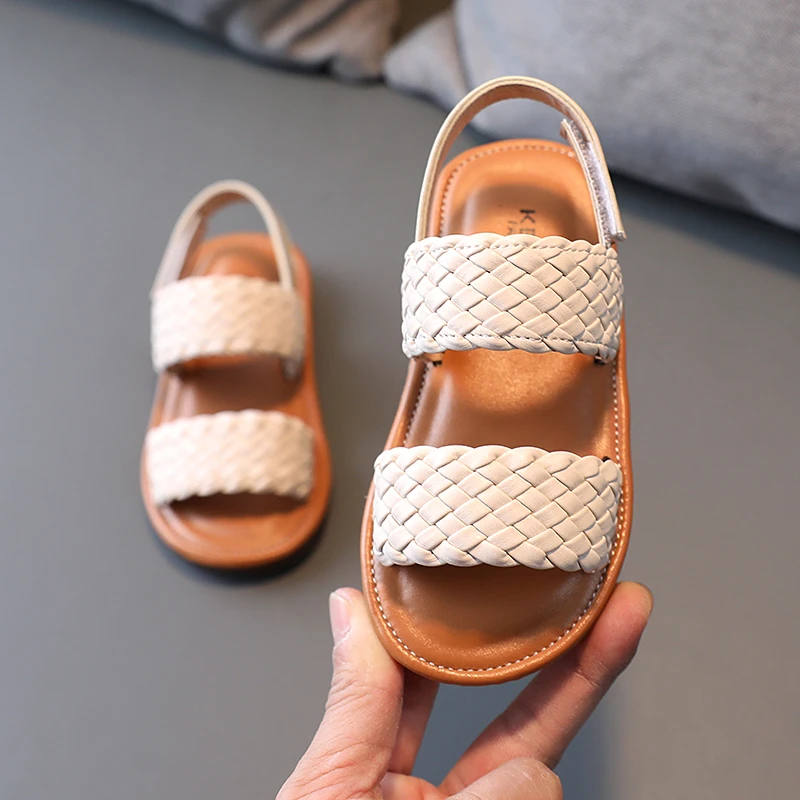 Girl Sandals Braided Open Toe Fashion Vacation Summer Children Flat Shoes Solid Color Comfy Outdoor Anti-slip kids shoes children sandals kids sandals