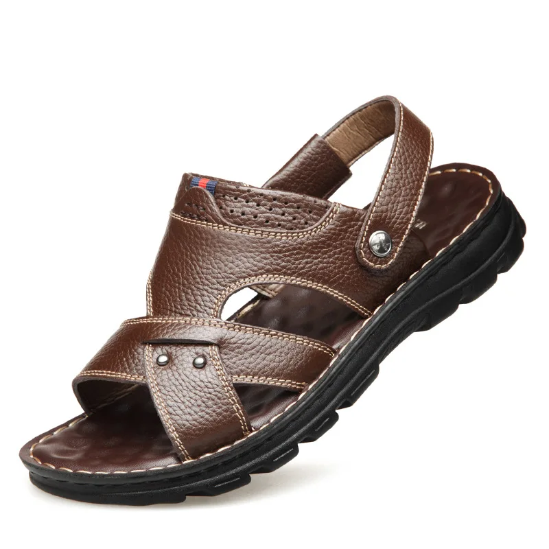 

2023 Summer New Flat Slip on Leather Sandals Men Fashion Non-slip Slippers for Male Outdoor Comfortable Sandy Beach Men Sandals