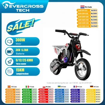 Moto Elettrica per Bambini EVERCROSS TECH EV12M Pro - 300W, 25 km/h, 15 km di Autonomia, Bluetooth e LED, Pneumatici 12'', Motocross per 3-12 Anni