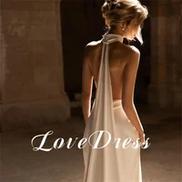 Customized Elegant Deep V-Neck Halter Mermaid Wedding Dresses Sexy Open Back Sleeveless Floor Length Simple Buttons Bridal Gowns 2