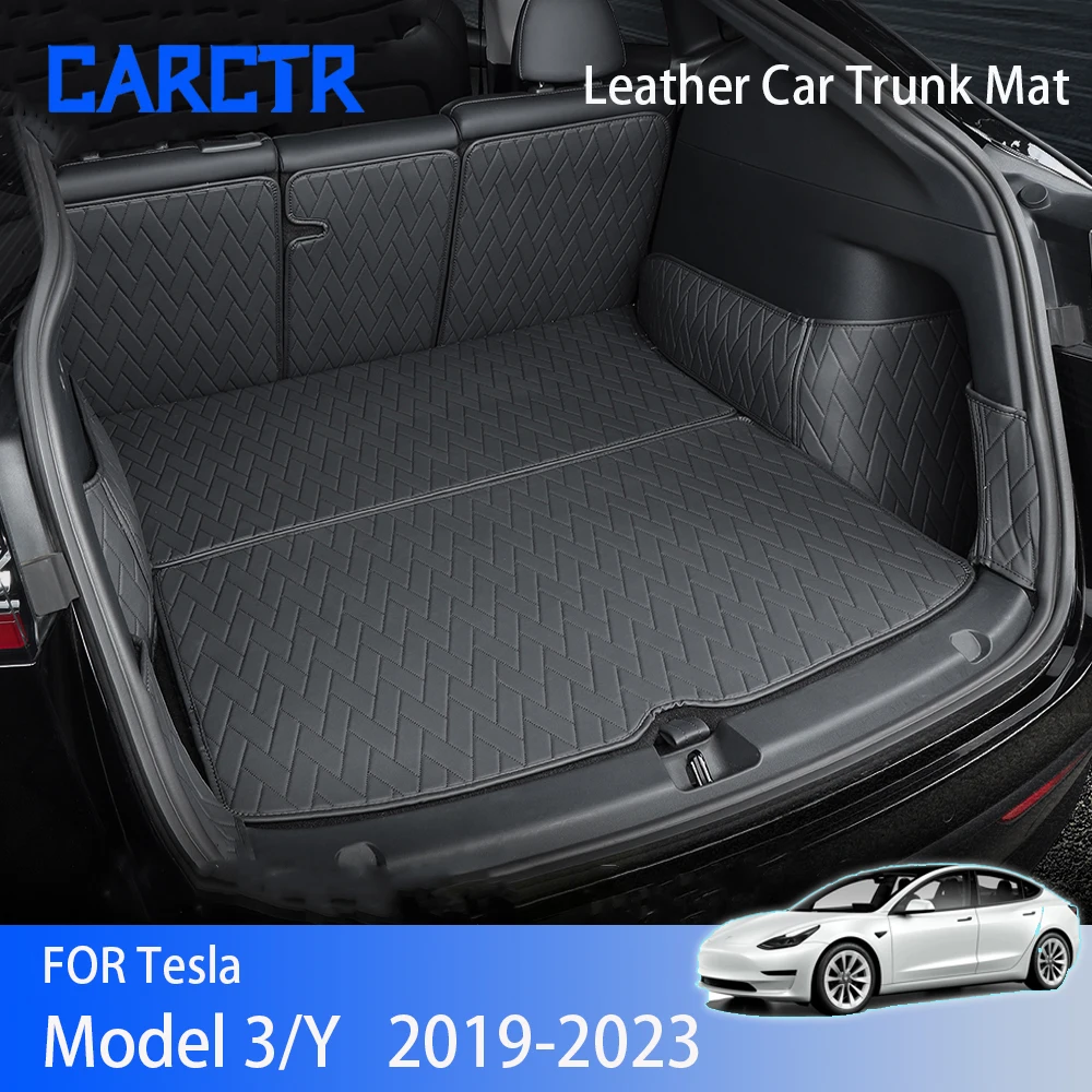 

Кожаные Коврики для багажника CARCTR для модели Y/3 2019-2023 Нескользящие противогрязные водонепроницаемые аксессуары для багажника