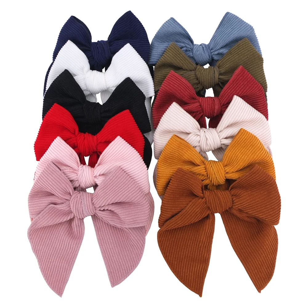 32pc/lot New 5Inch Corduroy Hair Bows with Clips Baby Girl Solid Fable Bow Hairpins Newborn Barrettes Kids Hair Accessories