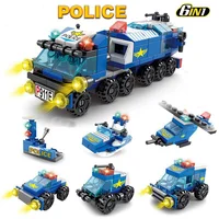 Mini size 6 In 1 Building Blocks DIY Police Car Fire Truck Castle Model Bricks Kids Educational Toys Gifts - Image 6