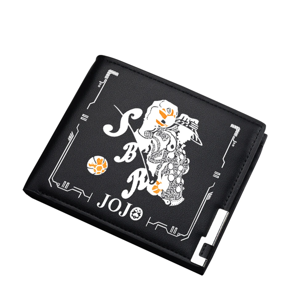 

JoJo's Bizarre Adventure Anime Short Wallet Kujo Jotaro Cartoon Men Money Bag Pu Leather Black Purse Unisex ID Card Holder