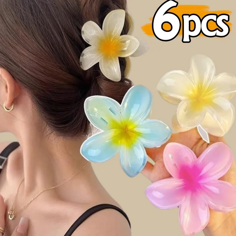 

1-6pcs Sweet Gradient Flower Acrylic Hair Claws Clip for Women Girls Hairpins Summer Beach Hawaiian Headwear Hair Accessories