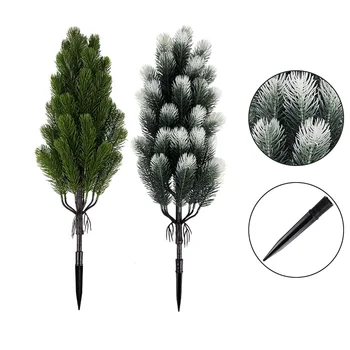 2pcs Artificial Pine Needle Christmas Trees -  Indoor/Outdoor Greenery with Sturdy Black Pointed Base,  Mini Holiday Decor