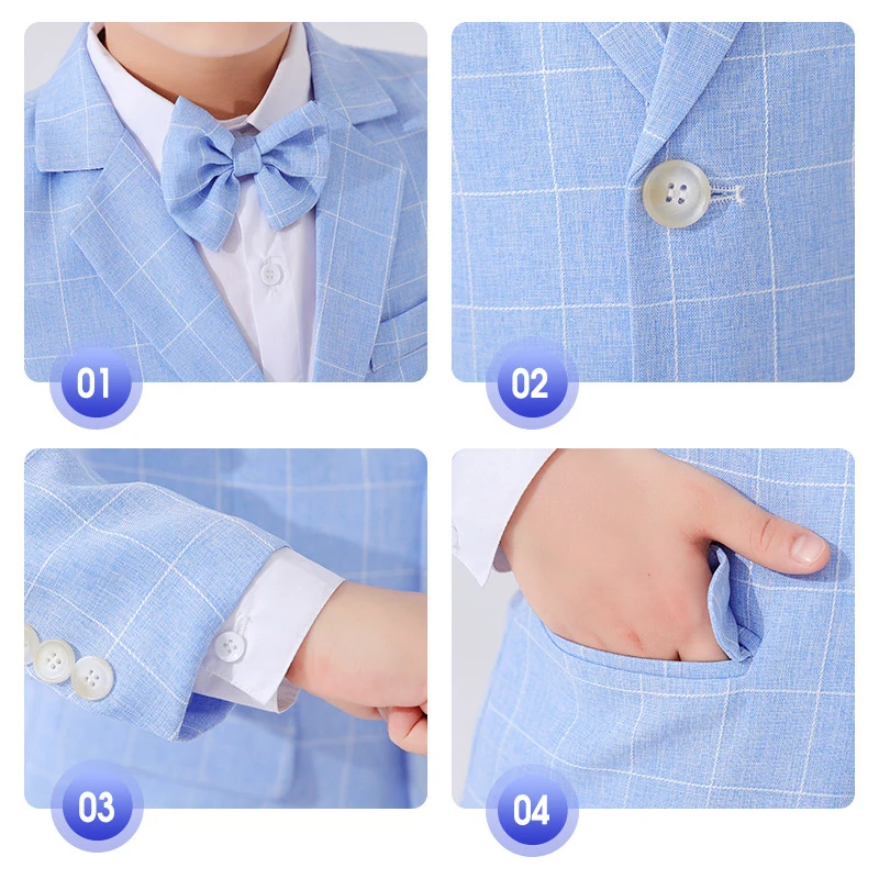 LOlanta Boys Suit Wedding Ring Bearer Outfit Kids Suit Set Plaid Striped Blazer Pants Bow Tie Pink 2-14Years boys suit set