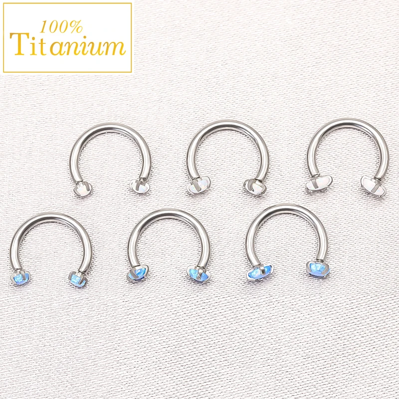 

Opal Horseshoe Nose Ring G23 Titanium Piercing Earrings Septum Tragus Helix Lip Piercings Circular Barbell Hoop Body Jewelry 16G