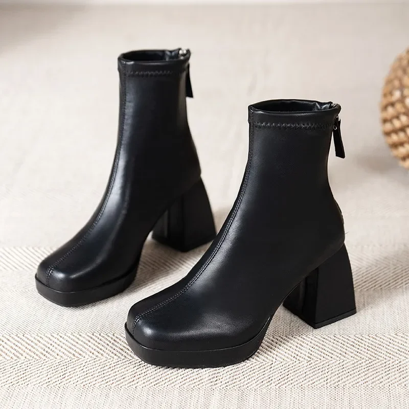 Women's Boots Fashion Chelsea Boots Back Zipper Autumn High-heeled Women Shoes Hot Selling Designer Ankle Boots