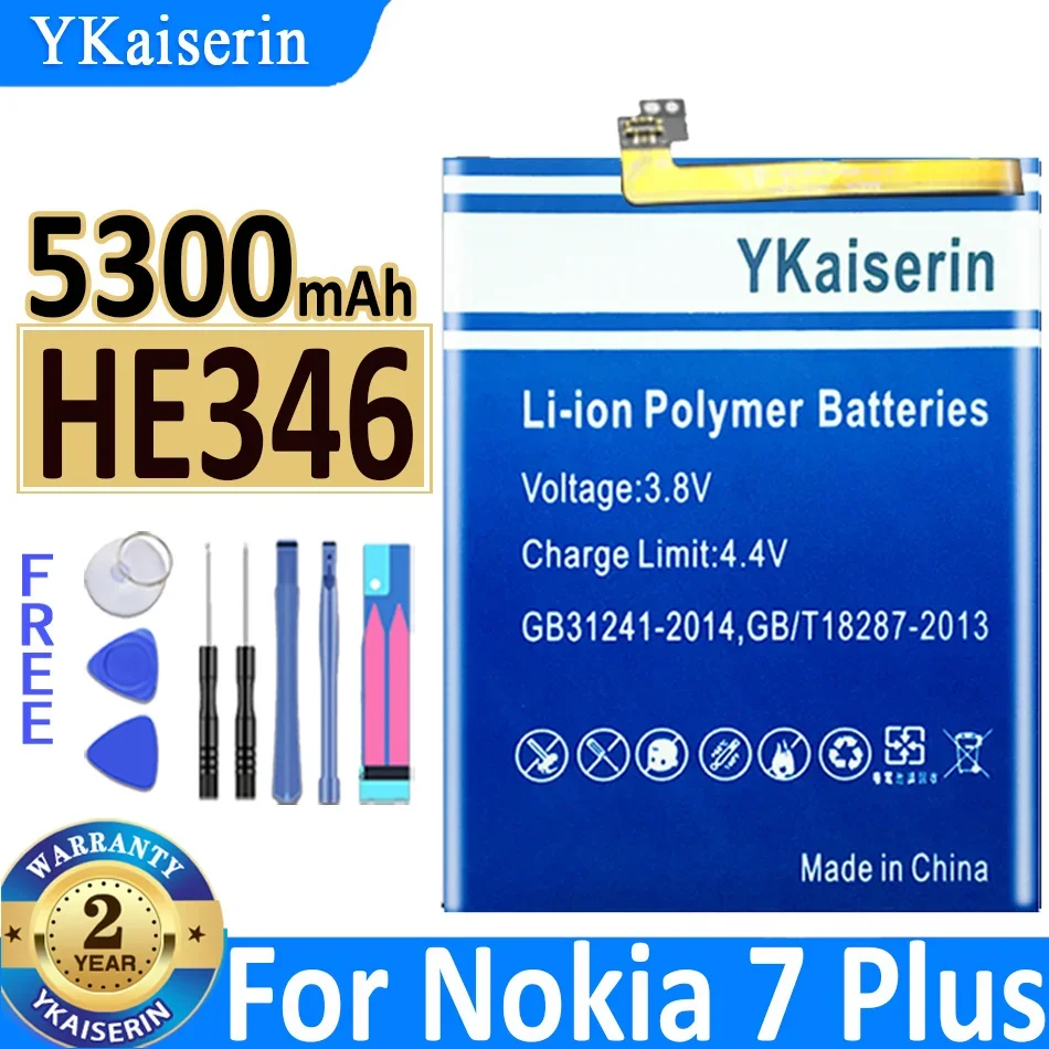 

YKaiserin HE346 HE 346 5300mAh Mobile Phone Battery For Nokia 7 Plus For Nokia7 Plus 7plus Batteries + Free Tools