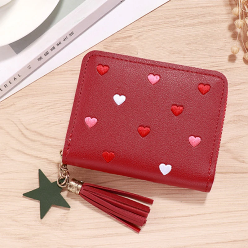 

1Pc Women Small Wallet Cute Girl Short Zipper Lovely PU Leather Coin Purse Female Hand Wallet Purse Ladies Mini Tassel Wallet