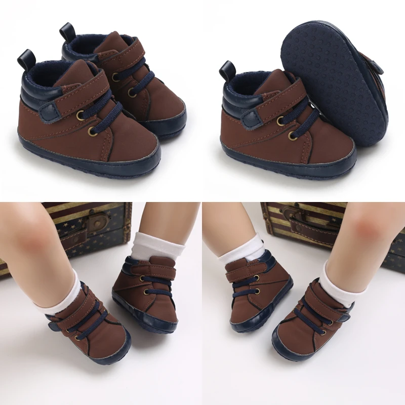 Spring and Autumn New Brown Baby Baptism Walking Shoes for Boys from 0 to 12 Months Soft Sole Lightweight Sports Shoes 2