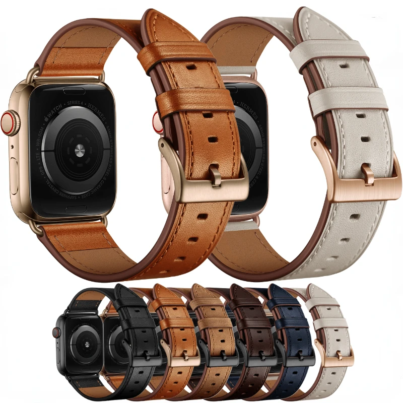 

Leather Strap For Apple Watch band Ultra 49mm 8 7 45mm 41mm Classic wear resistant Belt For iWatch 6 5 4 SE 44mm 42mm 40mm 38mm
