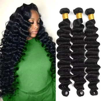 Loose Deep Wave Human Hair Bundles Unprocessed Brazilian Virgin Remy Curly Hair Extension Natural Black Color for Women 1