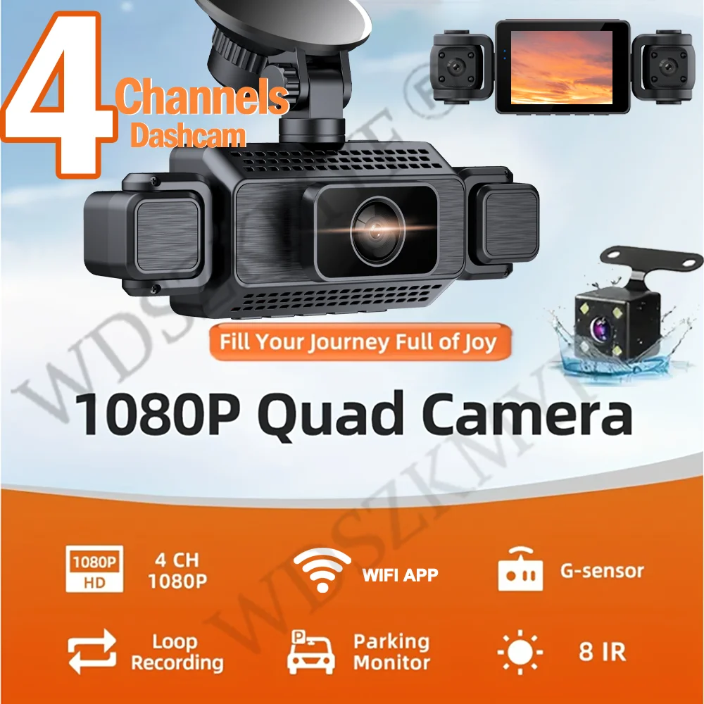 Description Picture 3 of item3/4 Channels 360° DashCam WIFI Video Recorder 1080P Car DVR 24H Parking Monitor Front Right Rear View Night Vision Black Box