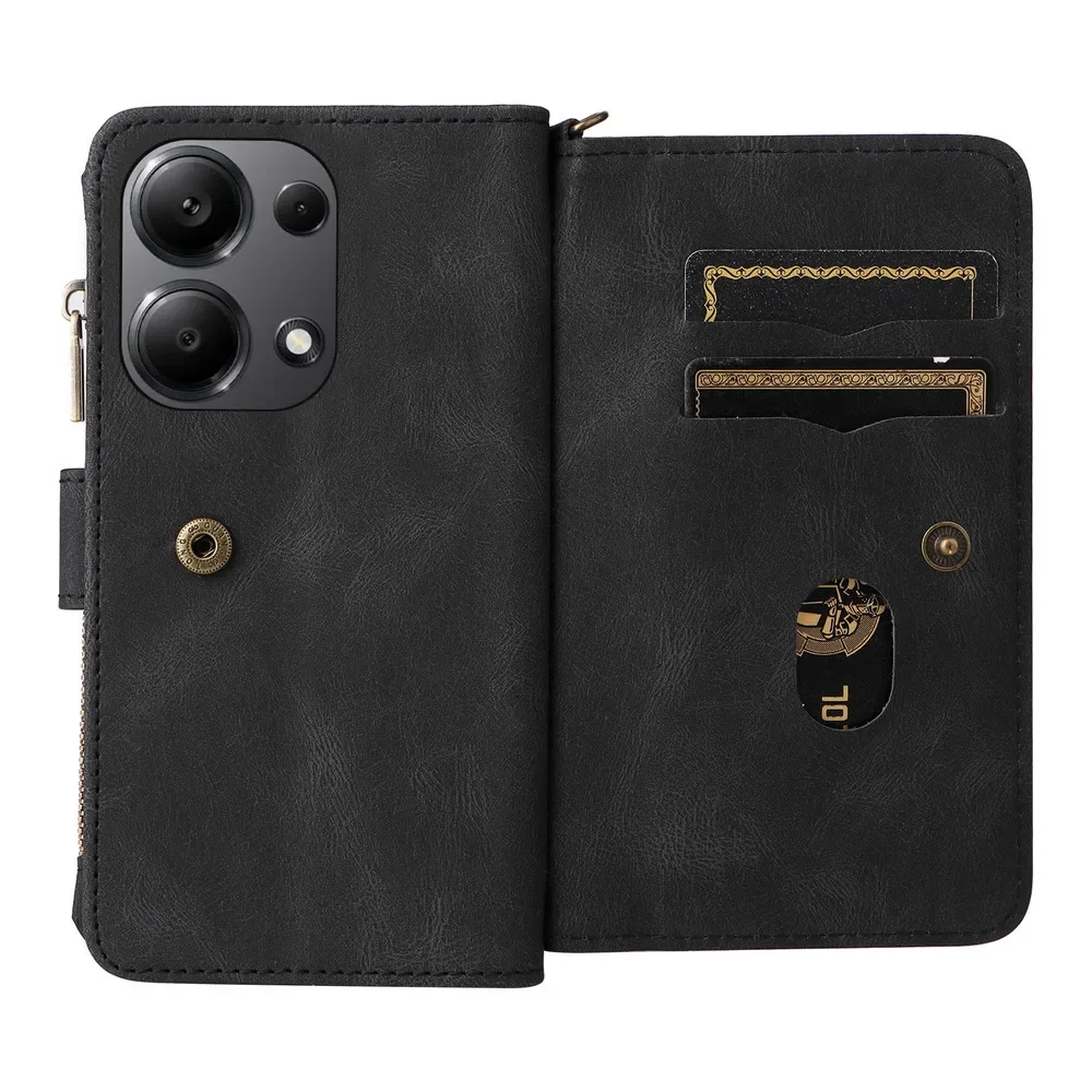 Leather Zipper Wallet Case with 15-Card Slots
