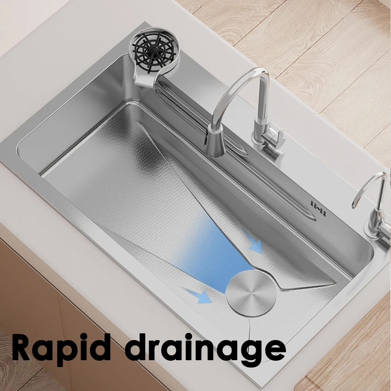 304 Stainless Steel Kitchen Sink With Faucet Single Bowl Basin Workstation Topmount Silvery Sink With Cup Washer