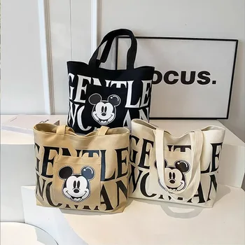 Mickey Cartoon Canvas Bags Kawaii Anime Handbags Women's Fashion Tote Large Capacity Commuter Satchel Backpacks Christmas Gifts