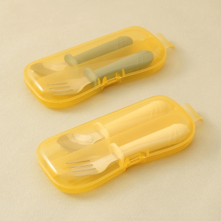 New Toddler Utensils Toddler Feeding Spoon And Fork Set Stainless Steel Solid Color Handle Utensil Training Spoon Baby Stuff