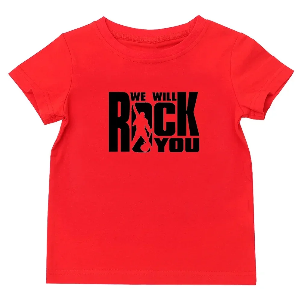 We Will Rock You Queen Print T shirt Kids Summer White Tops Children Fashion Casual T-shirt Rock Anthem Childrens Tshirt 6