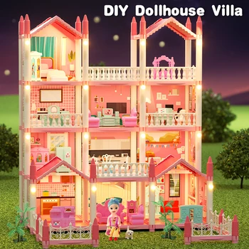 2024 Top Selling Diy Assembly 3d Princess Castle Villa Children’s Play House Lighting Dollhouse Model Puzzle Girl Birthday Gift