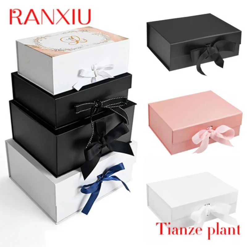 

Custom Custom Size Large Ribbon Closure Wedding Dress Paper Packaging Box Cardboard Magnetic Flat Folding Gift Boxes With Logo