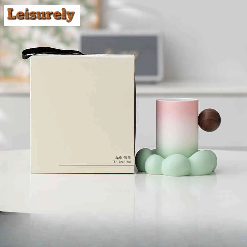 280ml Gradient Cloud Ceramic Coffee Mug with Plate Couple Handgrip Cups Afternoon Tea Mug Household Cup Saucer Kit Tea Items