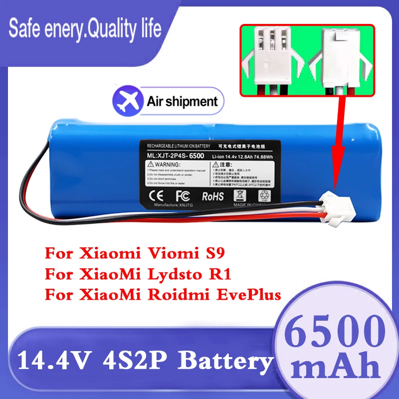 

14.4V 12800mAh Li ion Battery Rechargeable Battery Pack for Xiaomi Viomi S9 ROIDMI EVE PLUS Robotic Vacuum Cleaner Accessories