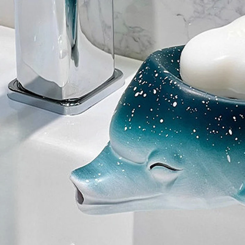 Creative Ceramic Draining Soap Box Light luxury Whale Shaped Soap Dishes, Home Hotel Bathroom Kitchen Supplies Storage Rack, 1Pc