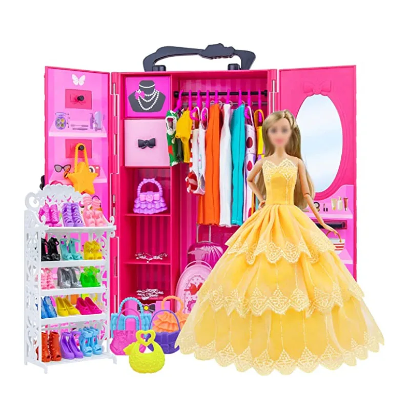 Pretty Princess Closet for 30cm Barbie Dolls 65pcs Clothes and Accessories Wardrobe Toys for Girls BIrthday Gift for Children original barbie chelsea doll the lost birthday girls pets toy accessories baby dolls house kids toys for children juguetes gifts