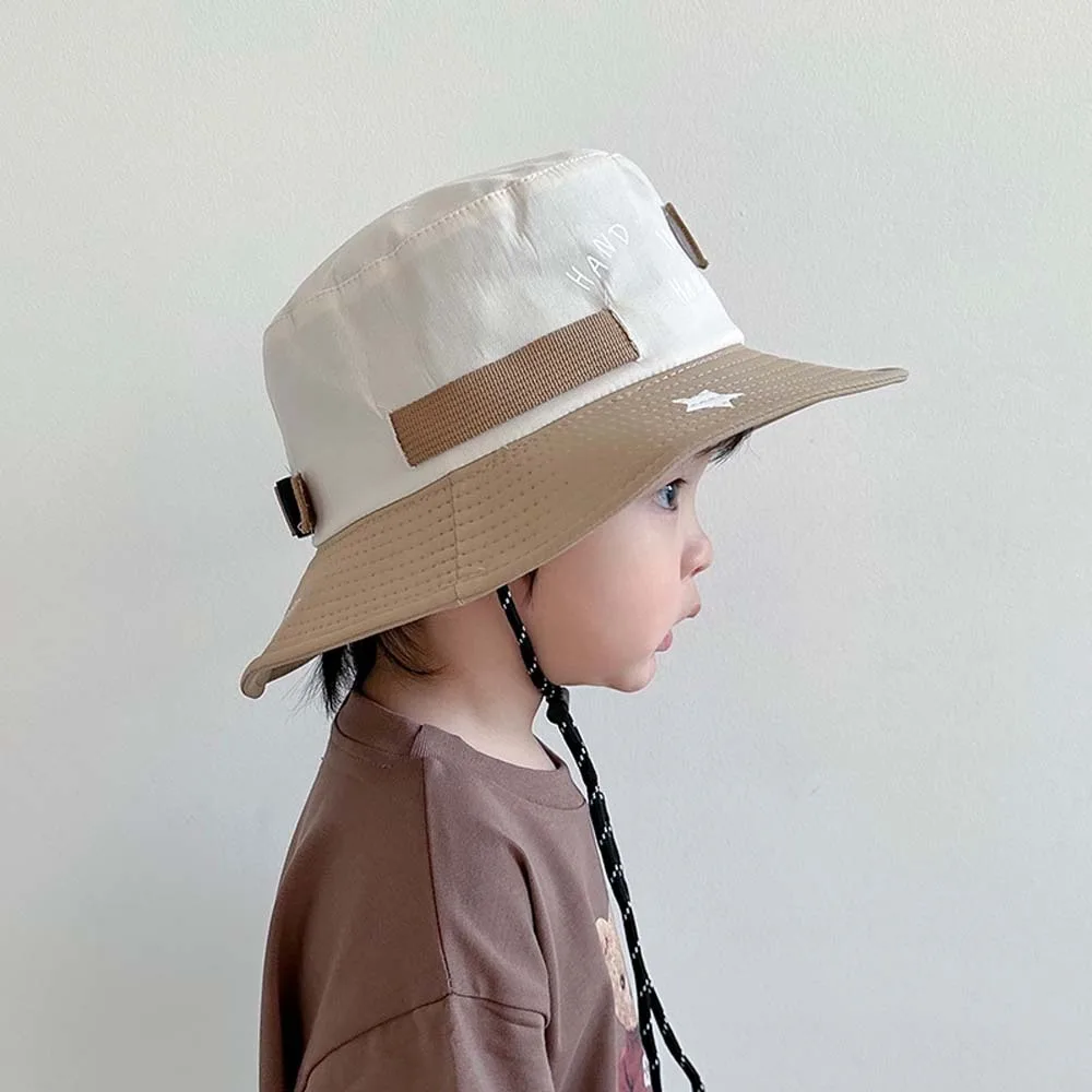 Breathable Children Fisherman Hat Korean Style Letter Embroidery Kids Bucket Cap Comfortable Windproof Rope Quick-dry Sun Hat