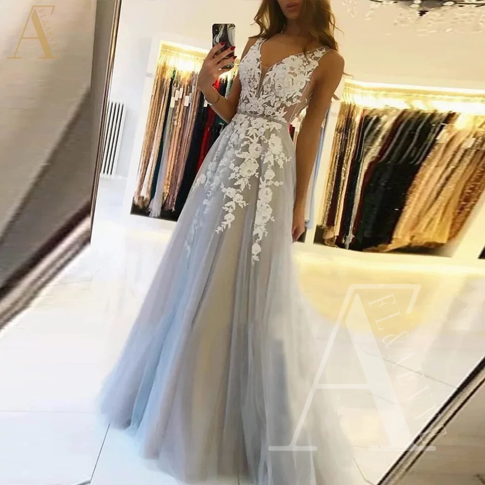 

Grey Tulle Womens Dresses for Prom Applique Ladies Dresses for Special Occasions Elegant Gowns Women's Dress Robe Ball Gown