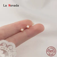 La Monada Tiny Stud Earrings 925 Sterling Silver 925 Small Fake Pearl Silver Earrings For Women Silver Pierced Girls Student