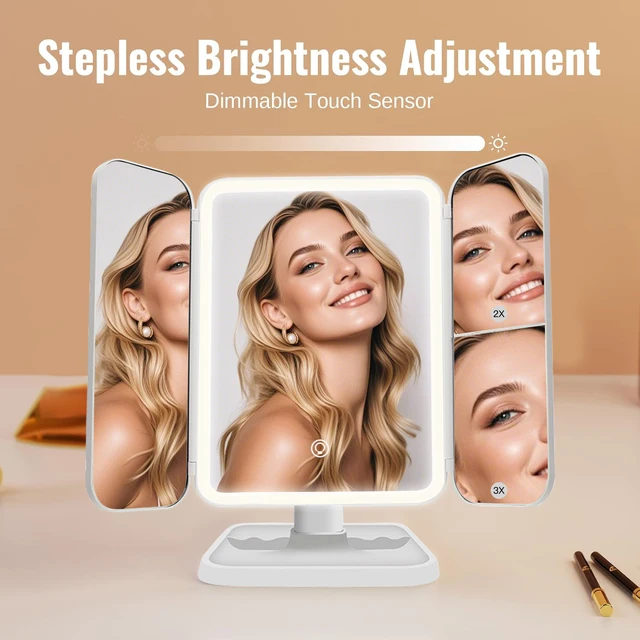 Miroir de maquillage à trois volets, lumières LED, miroir de Dressing pour dortoir, illumine votre lumière de remplissage avec miroir de maquillage complémentaire intelligent Tri 3