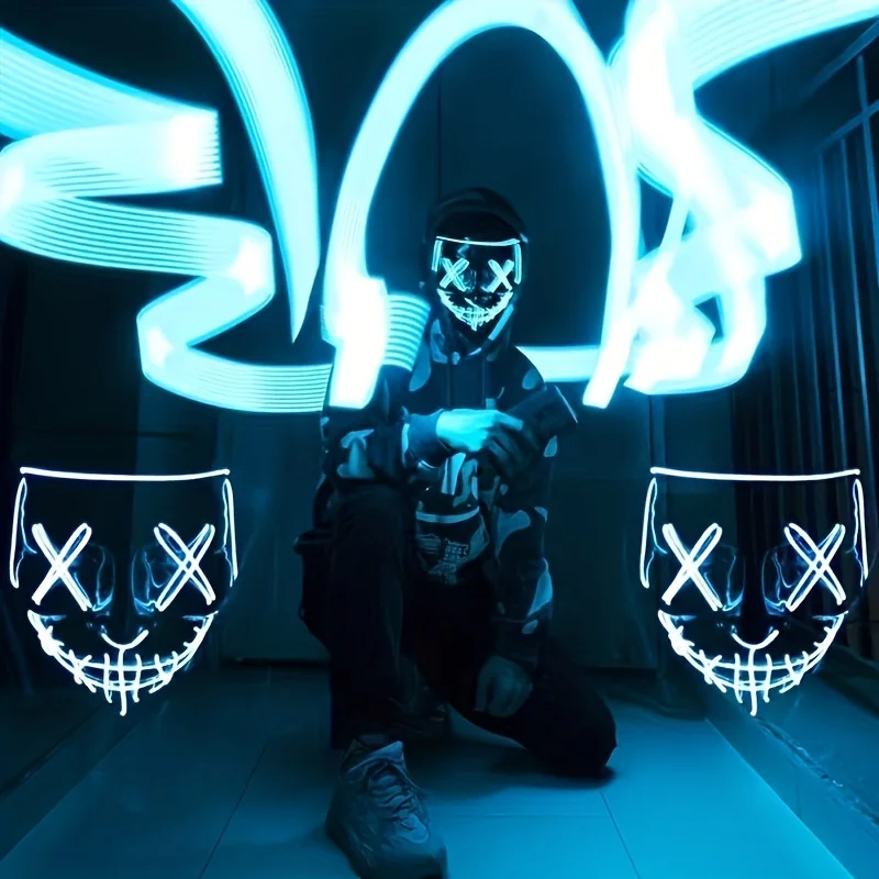 Halloween Mask Halloween Mask LED Light Up Full Face Mask Holiday Cosplay Halloween Costume Masquerade Party Carnival Gift