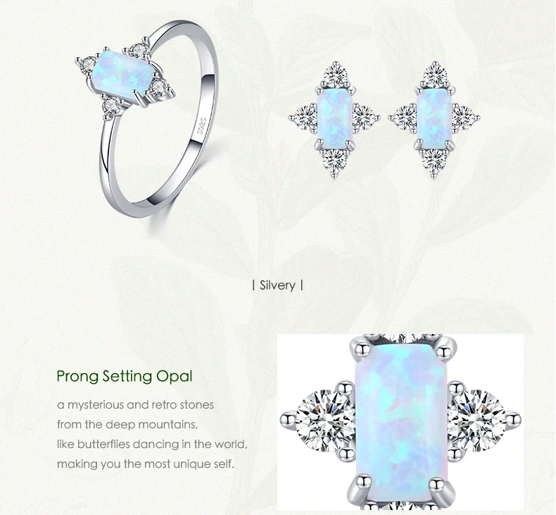 MODIAN Authentic 925 Sterling Silver Geometric Rectangle Natural Opal Jewelry Sets Rings Earrings For Women Wedding Jewelry
