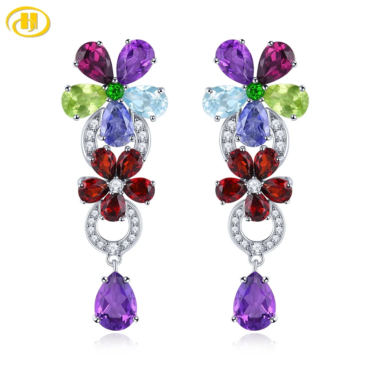 

Natural Multicolor Gemstone Garnet topaz Sterling Silver Earring 8 Carats Genuine Peridot Romantic Exquisite S925 Fine Jewelry